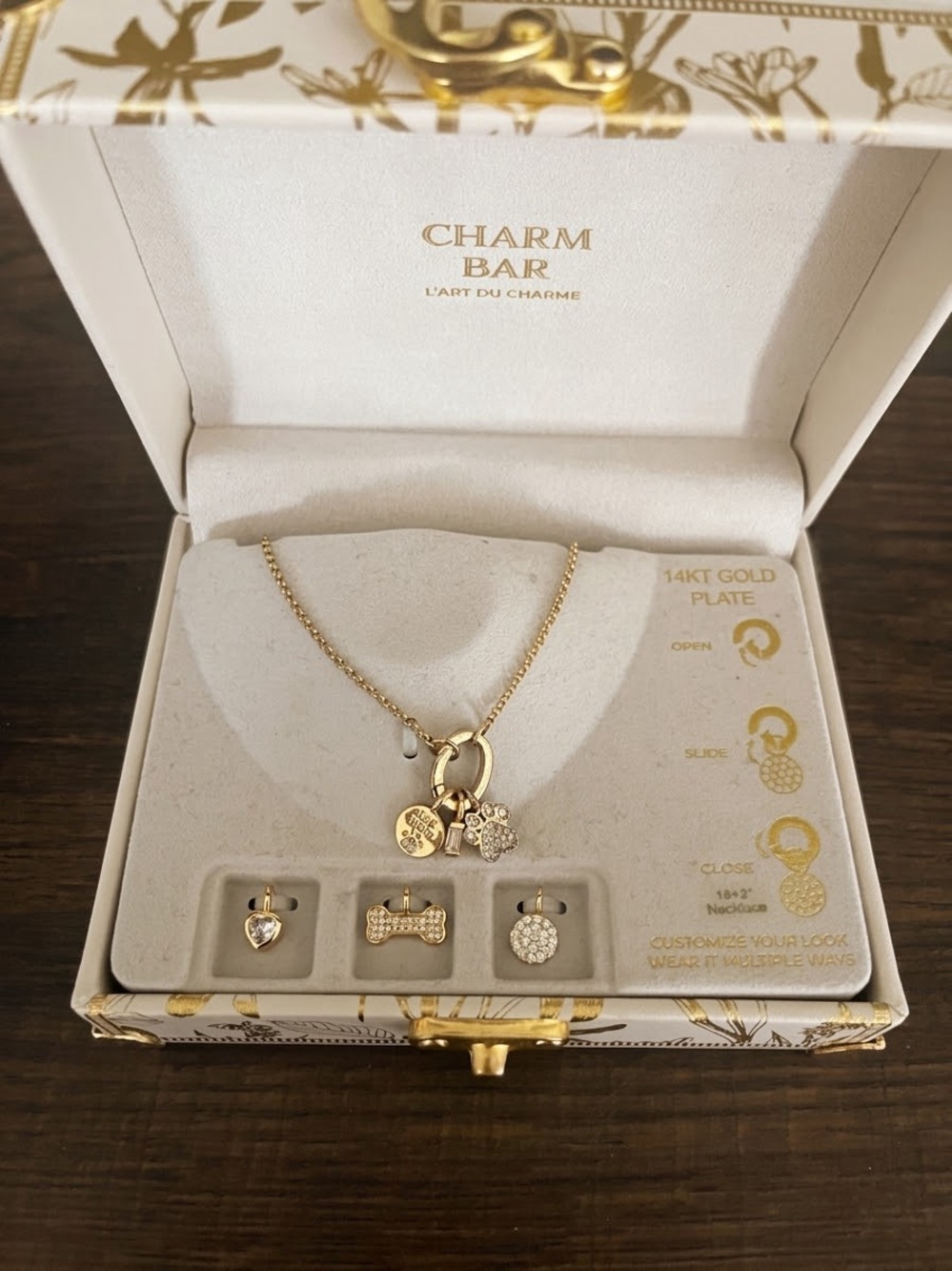 Charm Bar viral dog mom necklace gold Tone Charm Necklace bone paw 14kt